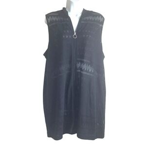Croft Barrow Women Sleeveless Tunic XL Black Zip Front Eyelet Beach Cover Up‎
